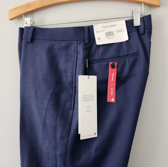 NWT Calvin Klein 34x34 Men’s ‘Jerome’ modern slimfit blue flat-front dress pants - Picture 2 of 9